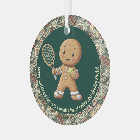 Gingerbread Tennis Grand Slam 🎾🎄aangepaste tekst Glas Ornament (Voorkant links)