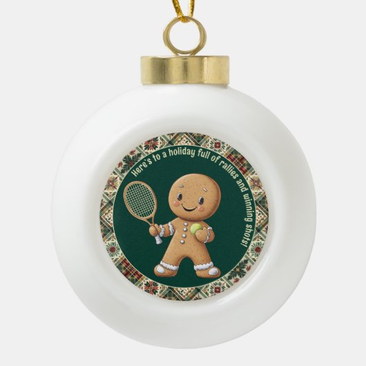 Gingerbread Tennis Grand Slam 🎾🎄aangepaste tekst Keramische Bal Ornament (Voorkant)