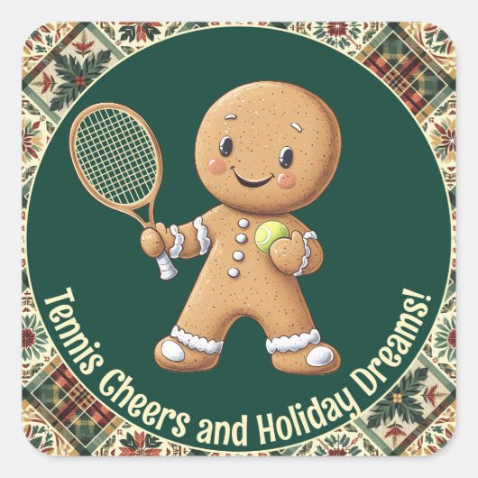 Gingerbread Tennis Grand Slam 🎾🎄aangepaste tekst Vierkante Sticker (Voorkant)