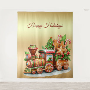 Gingerbread Train Holiday Achtergrond Wandkleed