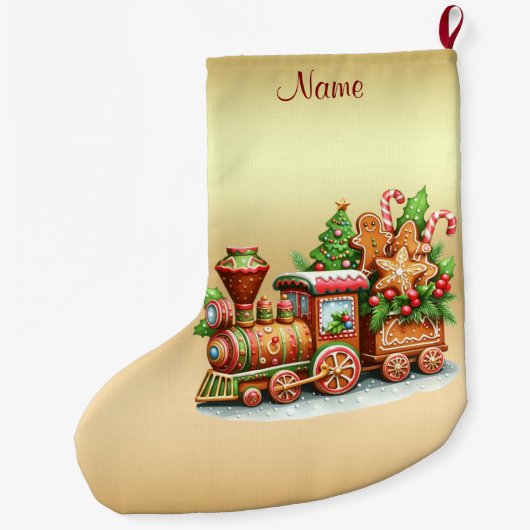 Gingerbread Train Holiday Christmas Stocking Grote Kerstsok (Achterkant)