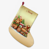 Gingerbread Train Holiday Christmas Stocking Grote Kerstsok (Voorkant (Hangend))