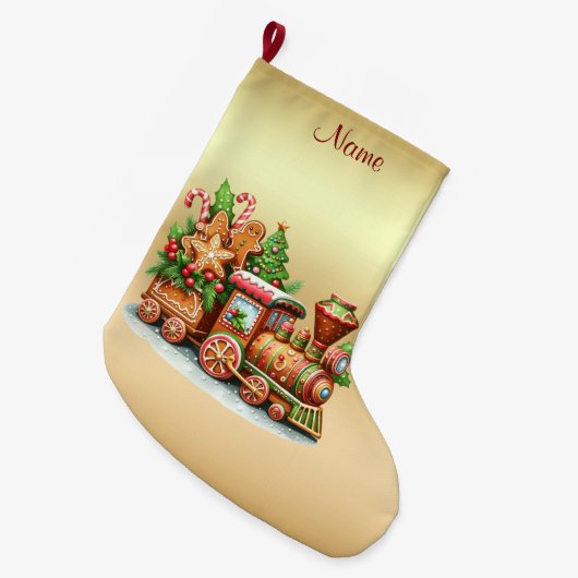 Gingerbread Train Holiday Christmas Stocking Grote Kerstsok (Voorkant (Hangend))