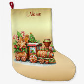 Gingerbread Train Holiday Christmas Stocking Grote Kerstsok (Voorkant)