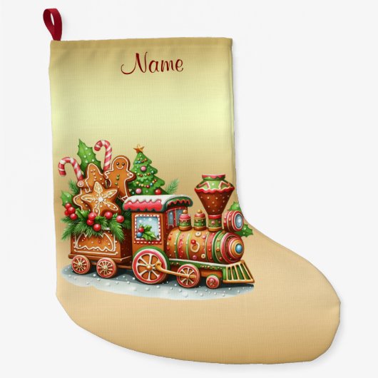 Gingerbread Train Holiday Christmas Stocking Grote Kerstsok (Voorkant)