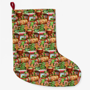 Gingerbread Train Holiday Christmas Stocking Grote Kerstsok