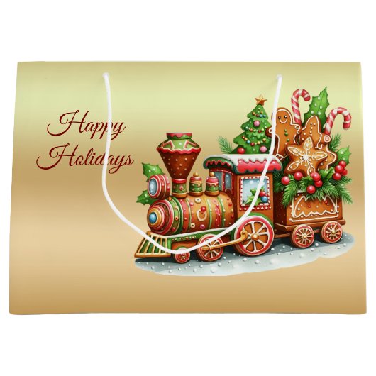 Gingerbread Train Holiday Gift Bag Groot Cadeauzakje (Voorkant)
