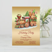 Gingerbread Train Holiday Party Kaart (Staand voorkant)