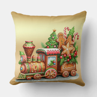Gingerbread Train Holiday Throw Pillow Kussen