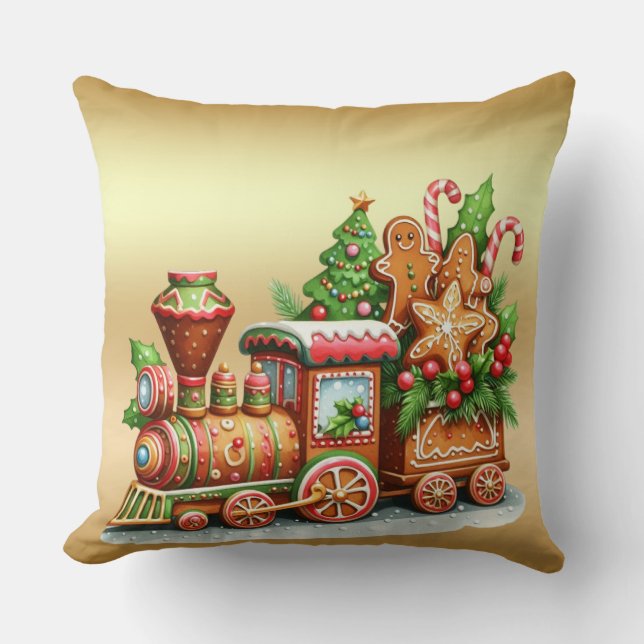Gingerbread Train Holiday Throw Pillow Kussen (Voorkant)