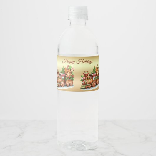 Gingerbread Train Holiday Waterfles Etiket (Voorkant)