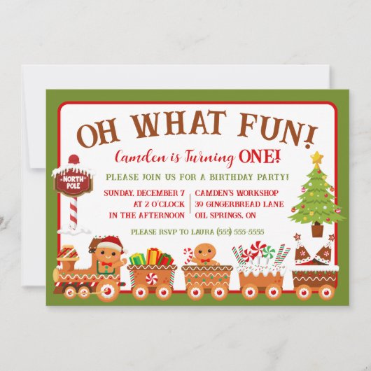 Gingerbread Train, oh wat leuk! 1e verjaardagsfees Kaart (Voorkant)