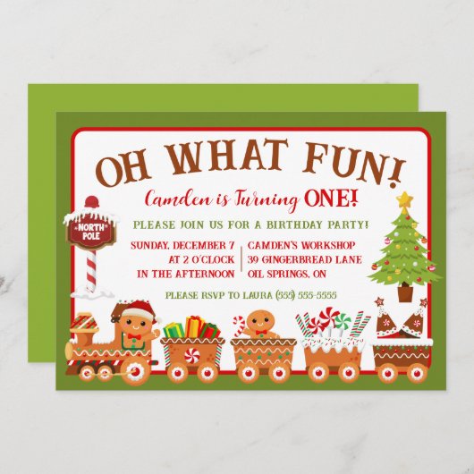 Gingerbread Train, oh wat leuk! 1e verjaardagsfees Kaart (Voorkant / Achterkant)
