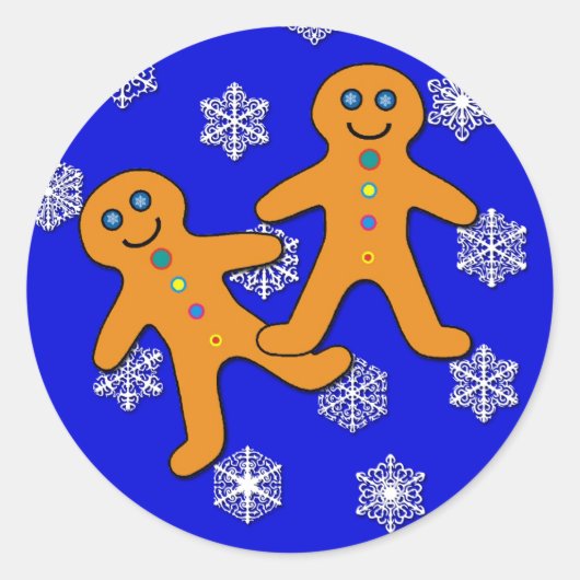 Gingerbread Twins op Snowflake Achtergrond Ronde Sticker (Voorkant)