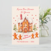 Gingerbread van ons huis Kerst Kaart (Staand voorkant)