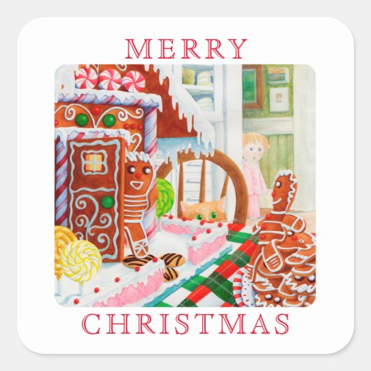 GINGERBREAD VERASSING Kleine Vierkante Envelope Ze Sticker (Voorkant)