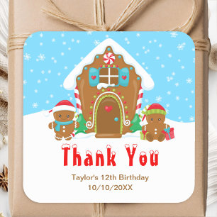 Gingerbread Verjaardagsfeest Blauw en Rood Bedankt Vierkante Sticker