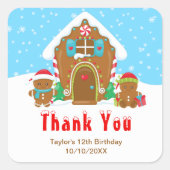 Gingerbread Verjaardagsfeestje Blauw en Rood Dank  Vierkante Sticker (Voorkant)