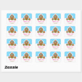Gingerbread Verjaardagsfeestje Blauw Roze Dank u Vierkante Sticker (Vel)