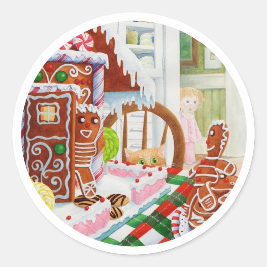 GINGERBREAD VERRASSEN Grote ronde Stickers (Voorkant)