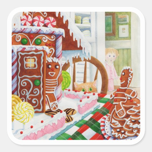 GINGERBREAD VERRASSEN Grote Vierkante Stickers (Voorkant)