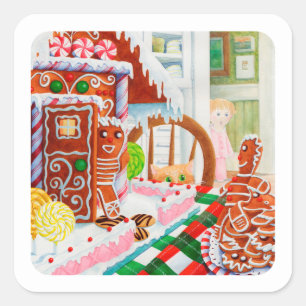 GINGERBREAD VERRASSEN Kleine Vierkante Stickers