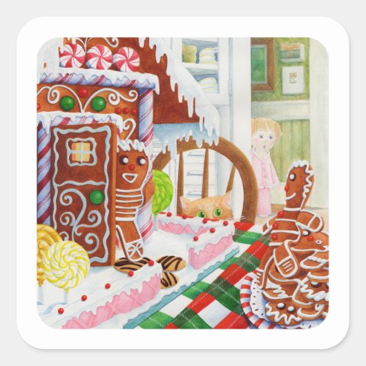 GINGERBREAD VERRASSEN Kleine Vierkante Stickers (Voorkant)