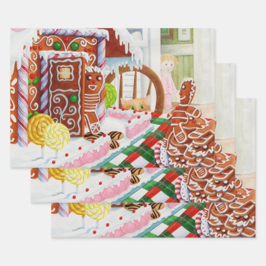 GINGERBREAD VERRASSING Flat Sheet wrapping papier Inpakpapier Vel (Set)
