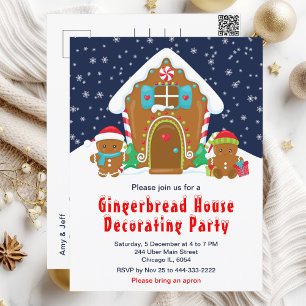 Gingerbread Versierfeestje Navyblauw en Rood Briefkaart