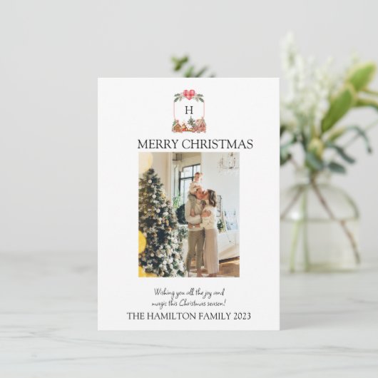 Gingerbread Village Crest w / Foto Kerst Kaart (Staand voorkant)