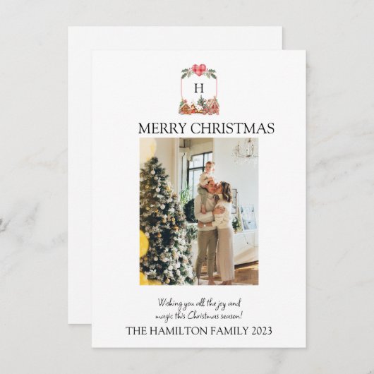 Gingerbread Village Crest w / Foto Kerst Kaart (Voorkant / Achterkant)