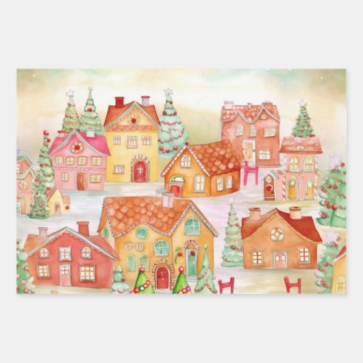 Gingerbread Village Kerst inpakpapier (Voorkant)