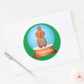 Gingerbread vrouw koekje sneeuw wereldbol groen ronde sticker (Envelop)