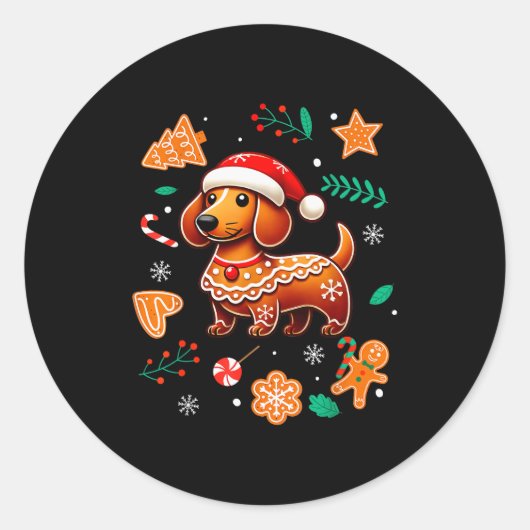 Gingerbread Weiner Dog Lover Dachshund Christmas C Ronde Sticker (Voorkant)