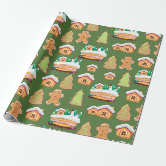 Gingerbread Winter Village Cadeaupapier (Uitgerold)