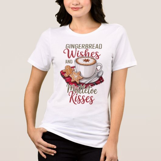 Gingerbread Wishes and Mistletoe Kisses Christmas Tri-Blend Shirt (Voorkant)