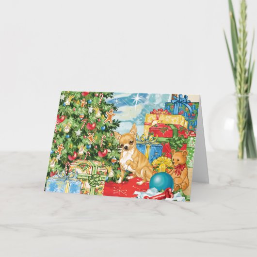 Gingerbread Wishes Chihuahua Kerstkunst Feestdagen Kaart (Voorkant)