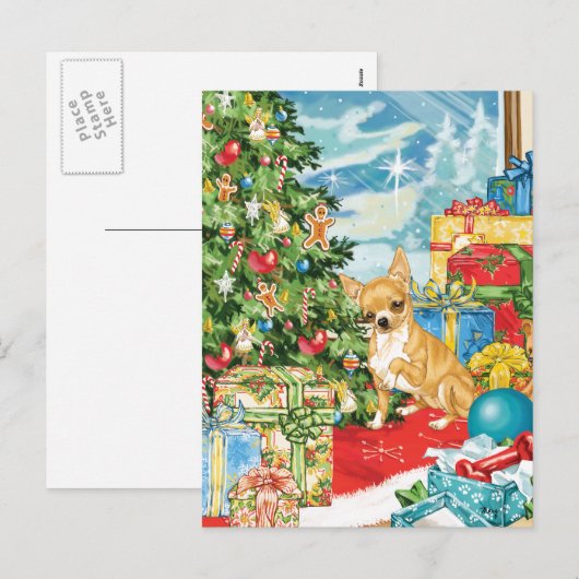 Gingerbread Wishes Chihuahua Kerstkunst Feestdagenkaart (Voorkant / Achterkant)