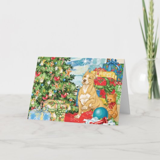 Gingerbread Wishes Pit Bull Terrier Kerstkunst Feestdagen Kaart (Voorkant)