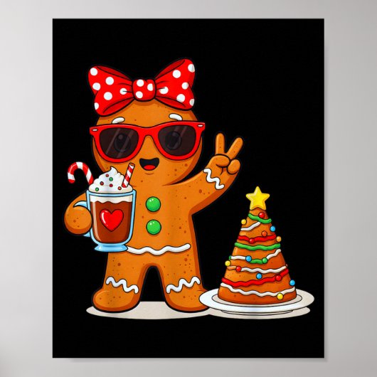 Gingerbread Women Drinking Coffee Christmas Tree C Poster (Voorkant)