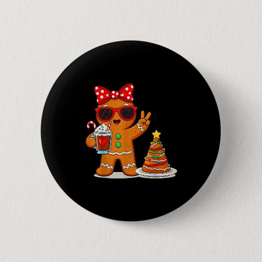 Gingerbread Women Drinking Coffee Christmas Tree C Ronde Button 5,7 Cm (Voorkant)