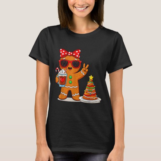 Gingerbread Women Drinking Coffee Christmas Tree C T-shirt (Voorkant)