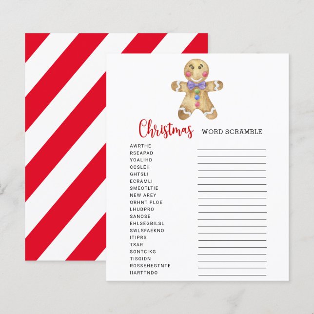 Gingerbread - Word Scramble Game Kaart (Voorkant / Achterkant)