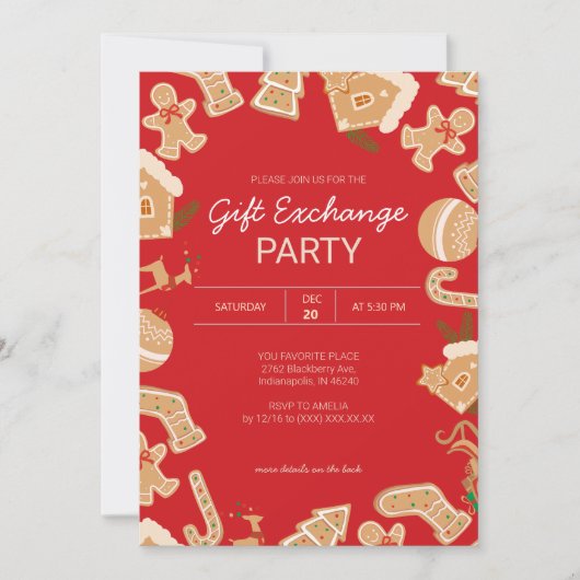 Gingerbread Xmas Gift Exchange Vakantie Party Kaart (Voorkant)