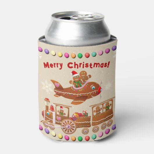 Gingerbread Xmas trein en vliegtuig Blikjeskoeler (Blikje Voorkant)