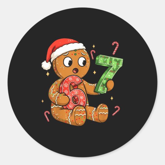 Gingerbread Zes Zeven 67 Meme 6 7 Grappige Kerst Ronde Sticker (Voorkant)
