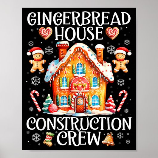Gingerbreadhuis Bouwploeg Bakken Kerstmis Poster (Voorkant)