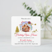 Gingerbreadhuis en Gouden Kerstman Feestdagenkaart (Staand voorkant)