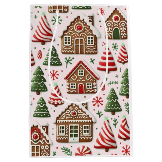 Gingerbreadhuis en pepermuntbomen  medium cadeauzakje (Voorkant)