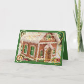 Gingerbreadhuis groen feestdagen kaart (Voorkant)
